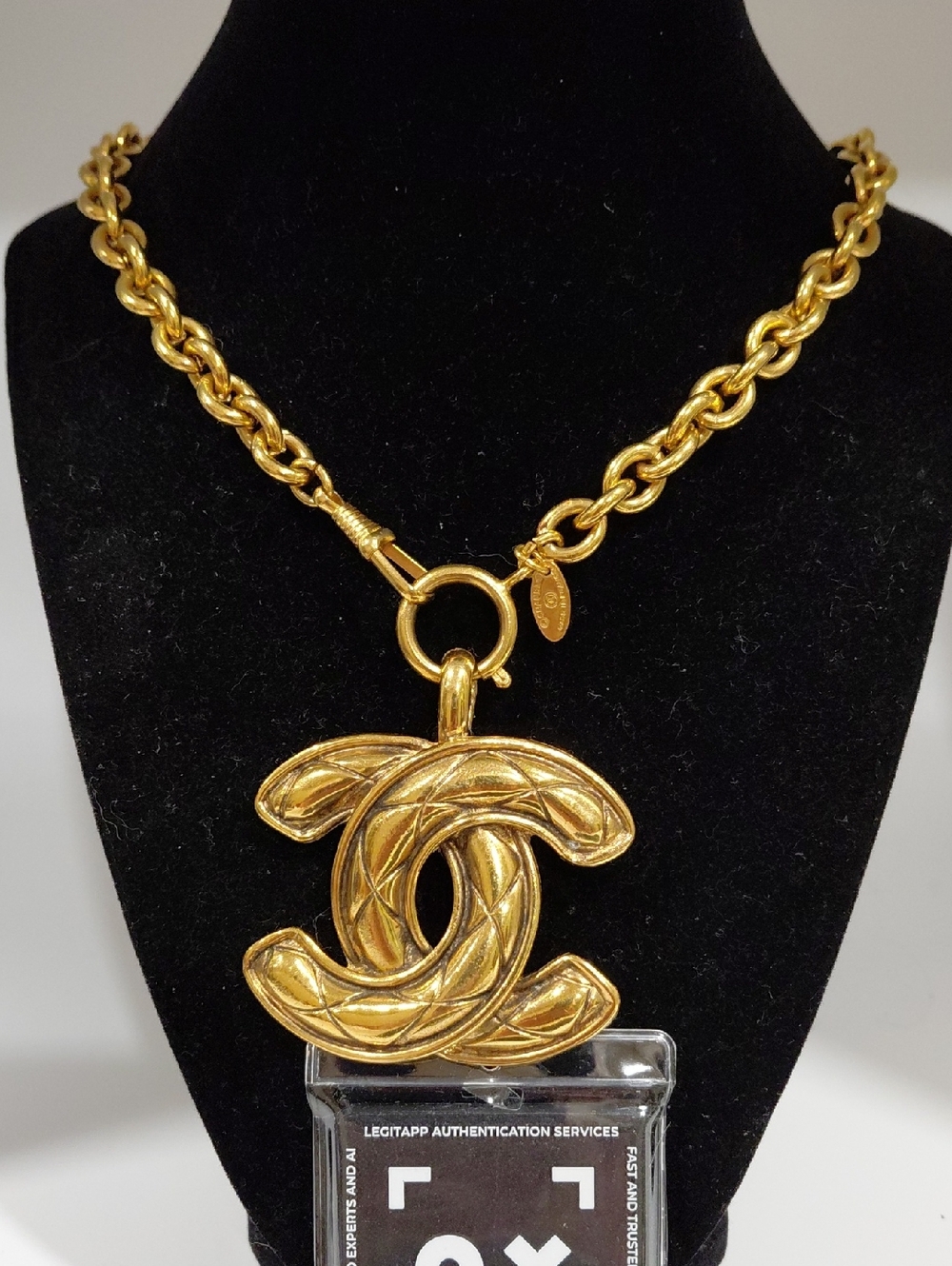 Classic Gold Plated Chanel Interlocking CC Matelasse Quilted  Pendant Neclace!💕